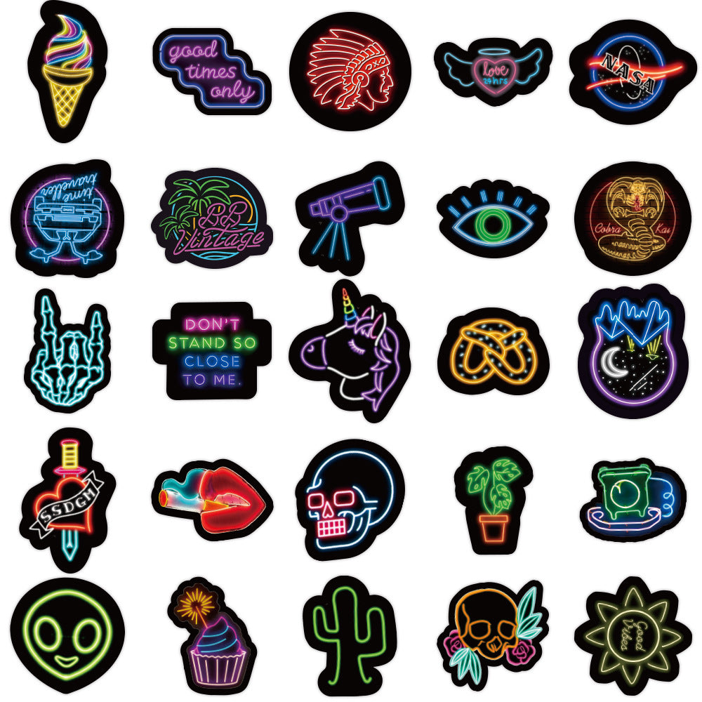50 Neon Graffiti Stickers - Waterproof Vinyl Decals for Laptop, Water Bottle, Skateboard