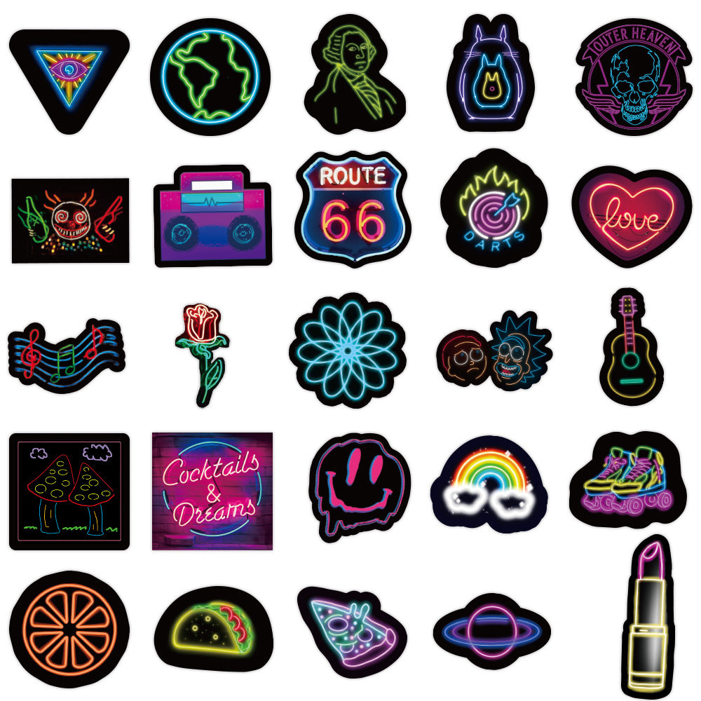 50 Neon Graffiti Stickers - Waterproof Vinyl Decals for Laptop, Water Bottle, Skateboard