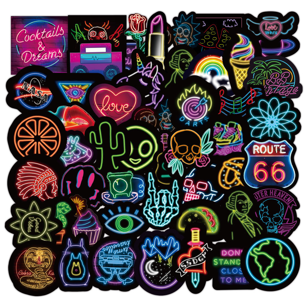 50 Neon Graffiti Stickers - Waterproof Vinyl Decals for Laptop, Water Bottle, Skateboard