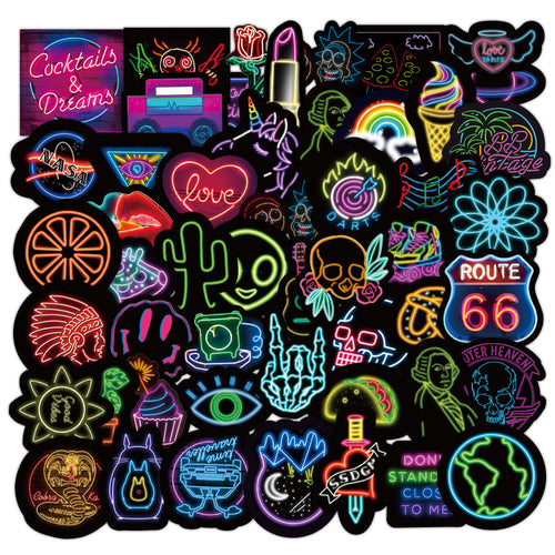 50 Neon Graffiti Stickers - Waterproof Vinyl Decals for Laptop, Water Bottle, Skateboard