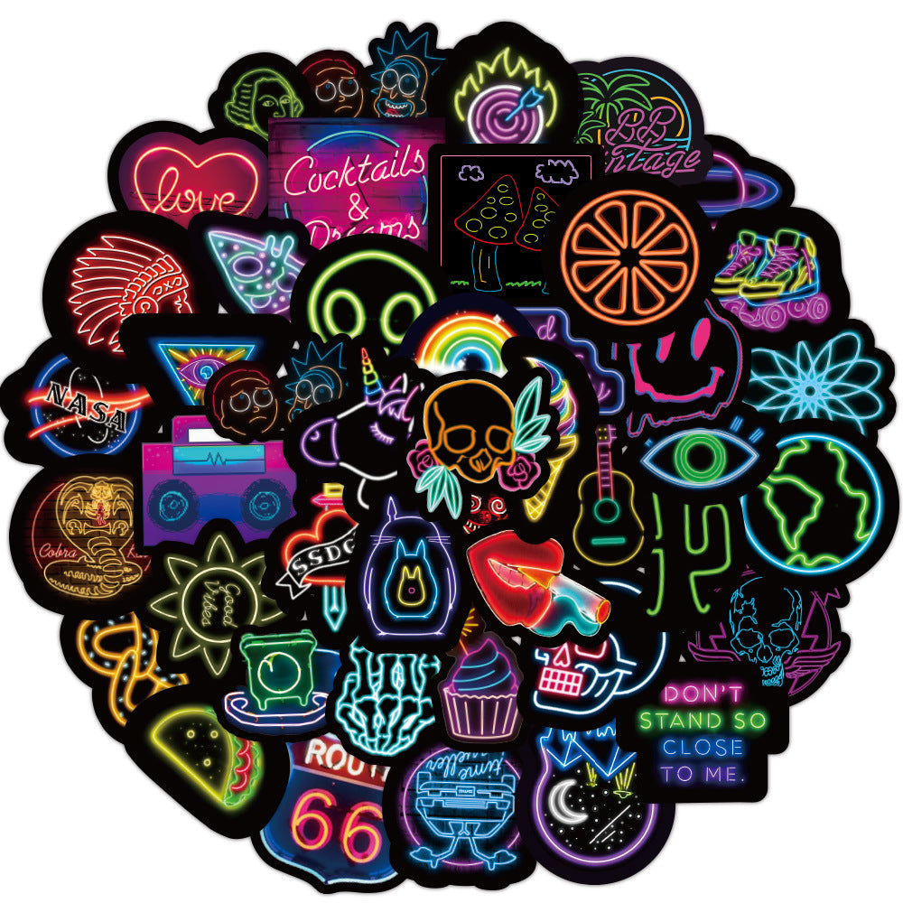 50 Neon Graffiti Stickers - Waterproof Vinyl Decals for Laptop, Water Bottle, Skateboard