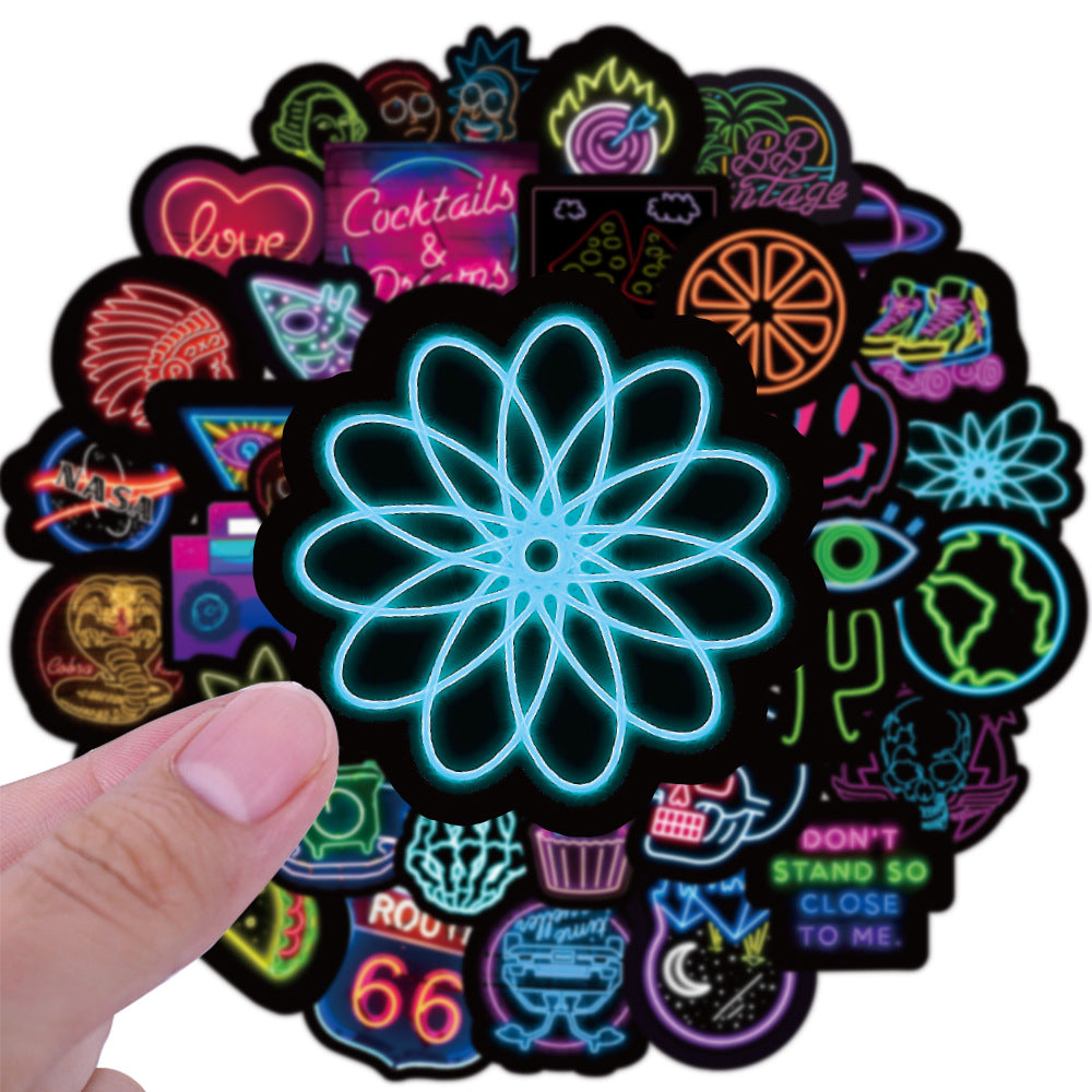 50 Neon Graffiti Stickers - Waterproof Vinyl Decals for Laptop, Water Bottle, Skateboard